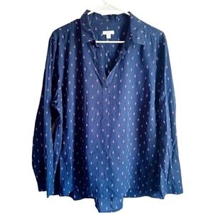 J. Jill Navy Blue V Neck Pullover Tunic Top 100% Cotton Size Small Petite
